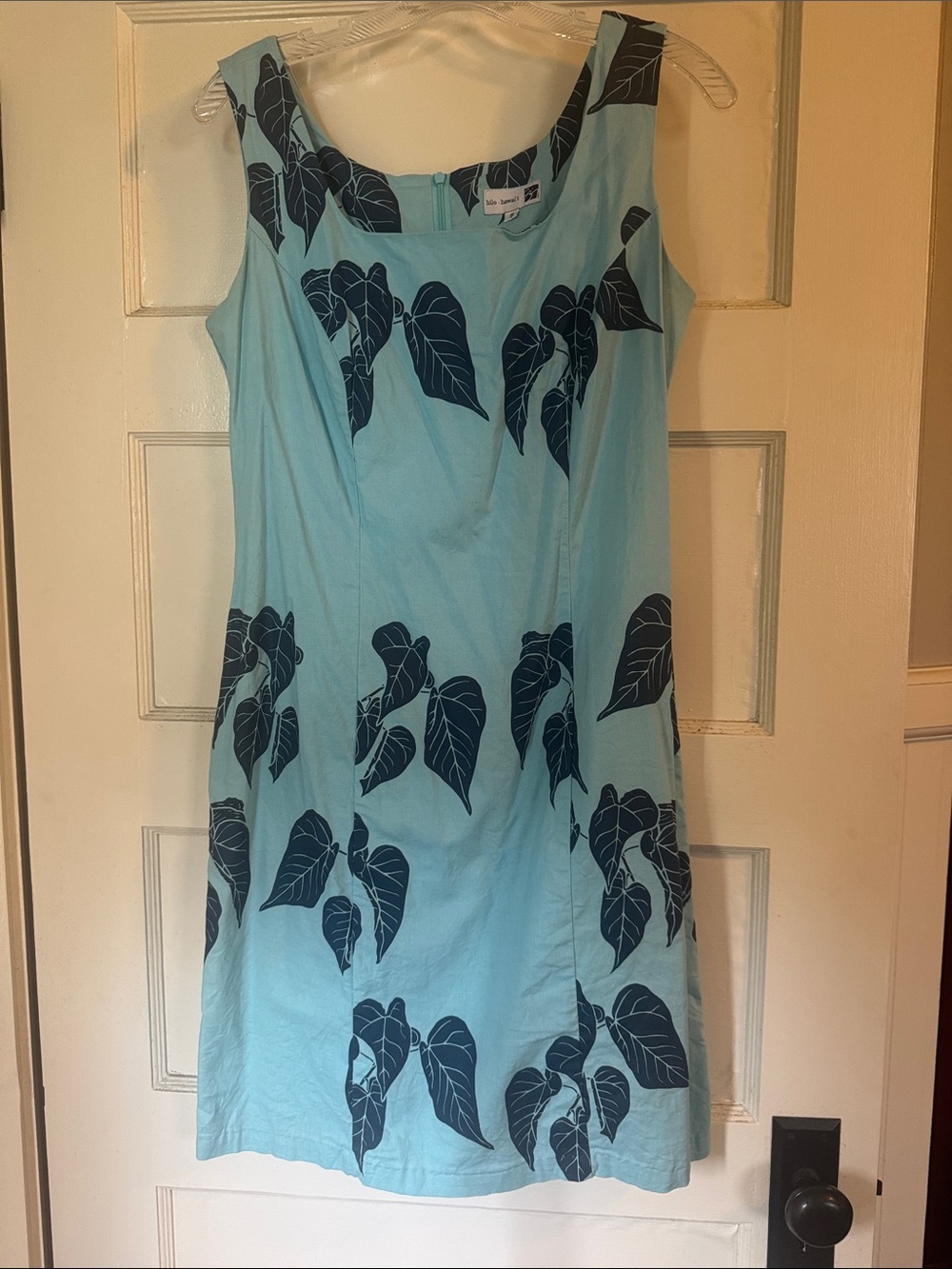 Sig Zane Light Aqua Dress with Navy Leaf Motif